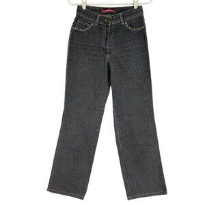 Shakers Women's Embellished Straight Stretch Black Denim Jeans Sz 29x33 Mid Rise